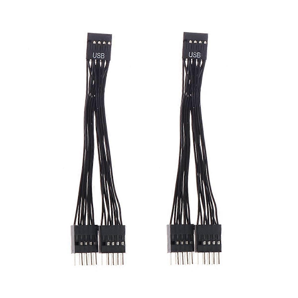 2Pcs Computer Motherboard USB Extension Cable 9 Pin 1 Female to 2 Male Y Splitter Audio HD Extensio