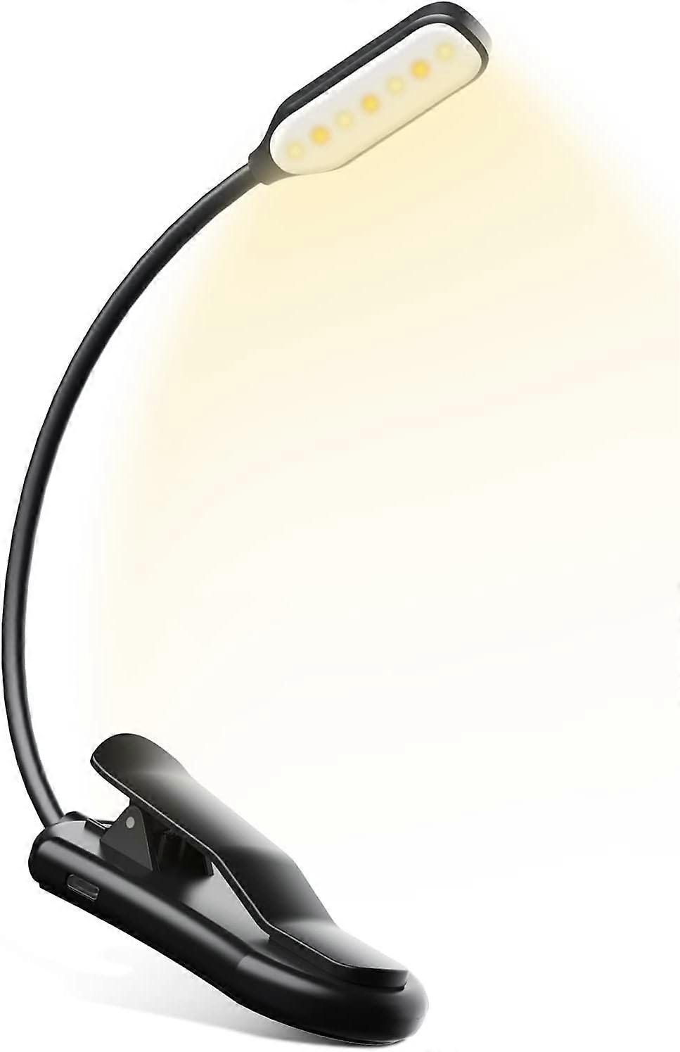 Reading Lamp with Clip, 7 LED Rechargeable, 3 Dimmable Lighting Modes, Eye Protection, 360 Flexible Brightness, in Amber, with USB Cable, for Book and