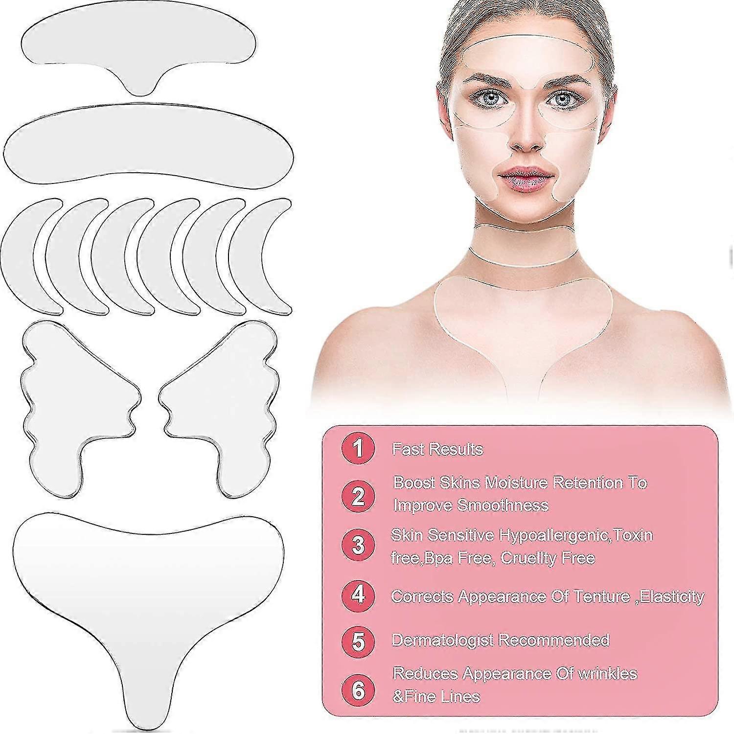 Enhanced Version: 11 Reusable Silicone Pads For Chest Wrinkles, Neck Wrinkles, And Forehead Lines