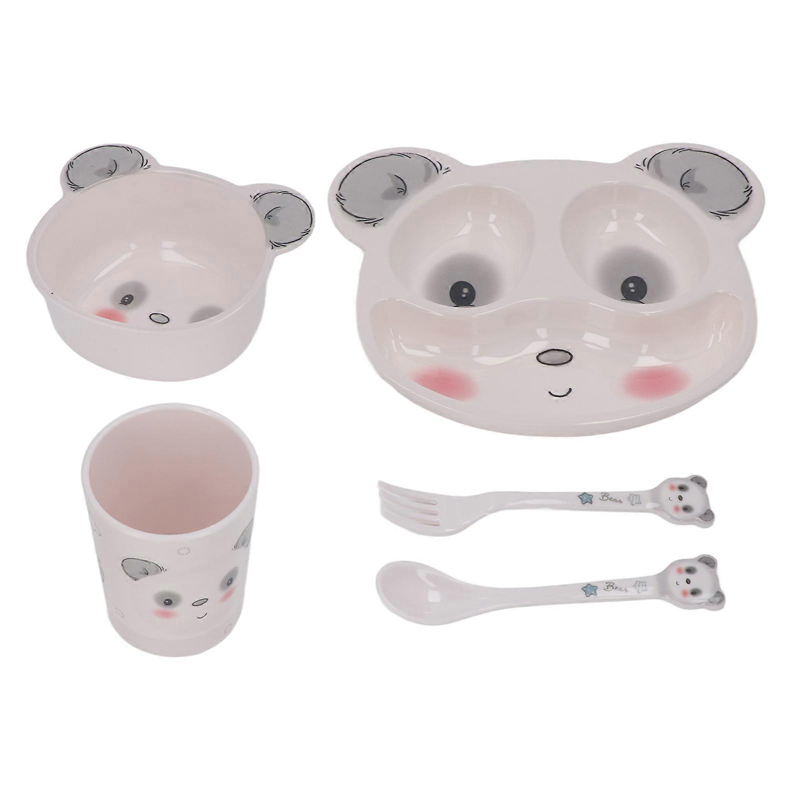 Toddler Plates Panda Shape Bowl Cup Spoon Fork Divided Baby Led Weaning Plate for Picnic