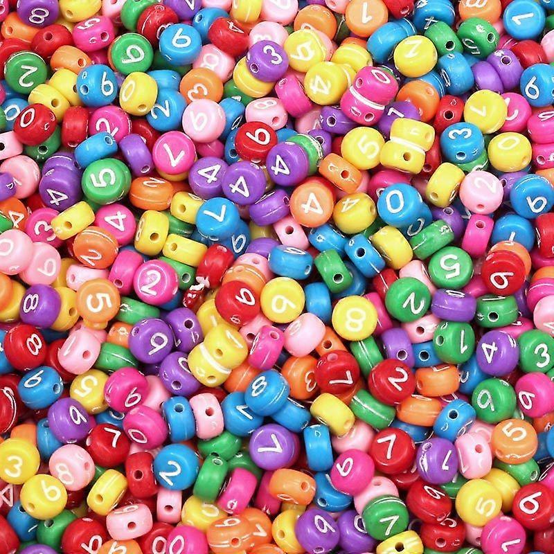 600 Diy Alphabet Round 4*7mm Color Acrylic Children's Alphabet Beads [colored Numbers]