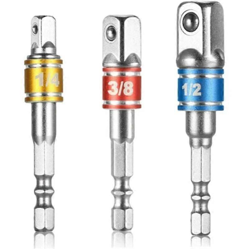 3 Pack 1/4" 3/8" 1/2" 6 Point Socket Adapter Socket Adapter Socket Wrench Socket Wrench Head Extension Connection Kit with Colored Strips
