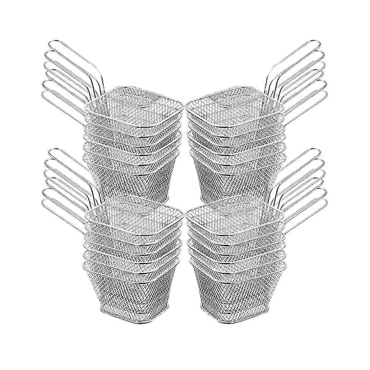 24pcs Mini Square Fry Basket Stainless Steel French Fry Holder Deep Fry Basket Mesh Food Basket Wit