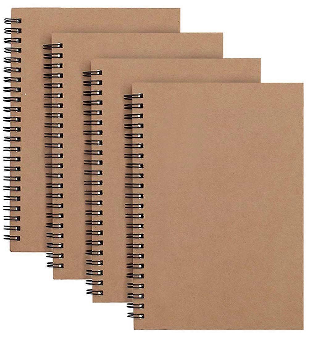 4 Packs Spiral Notepad A5 Kraft Cover Notebooks Bulk Journals, Lined Paper 100 Pages/ 50 Sheets Memo Planner Pads