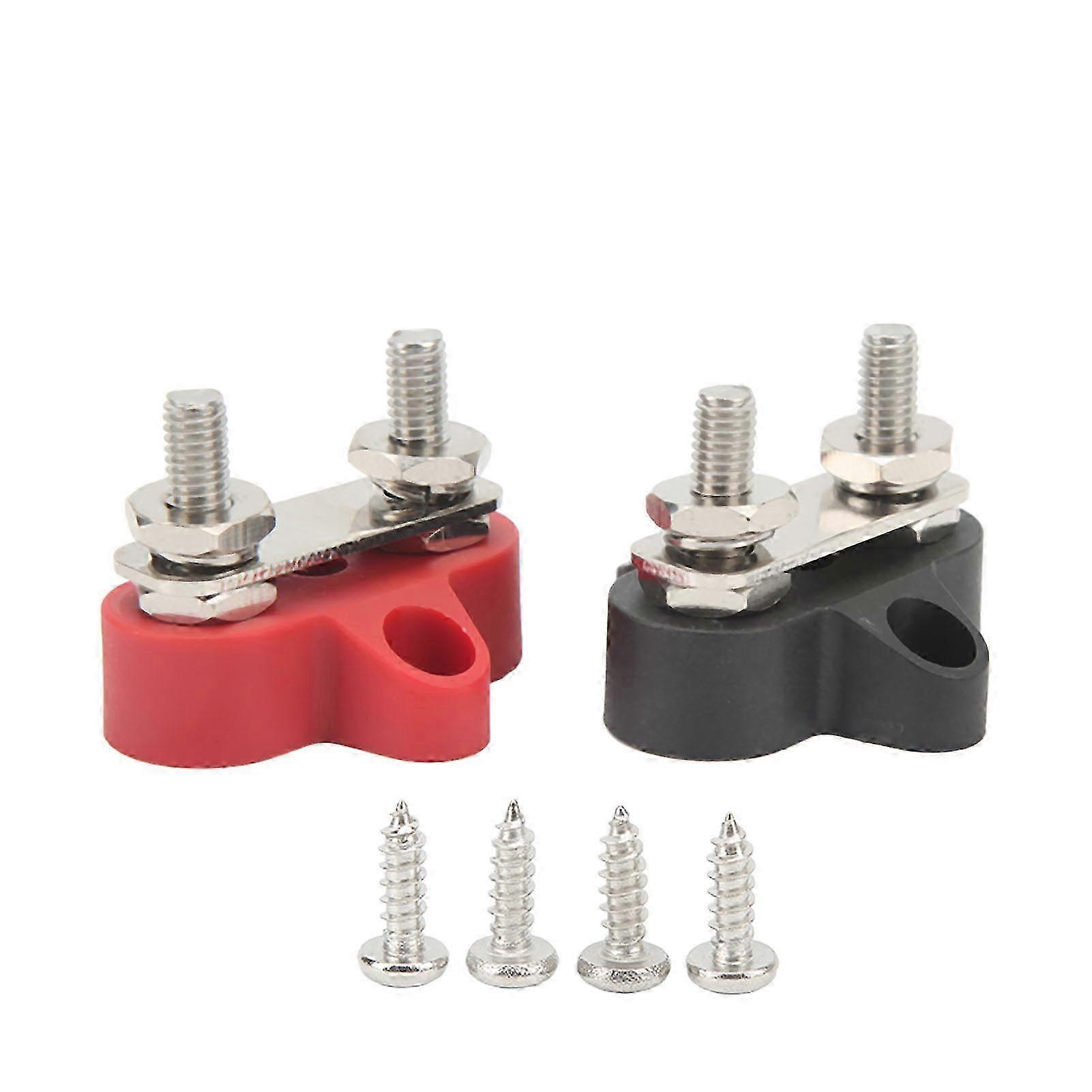 2pcs Power Distribution Terminal Block 48V M6 Positive Negative 2 Studs Battery Junction Block