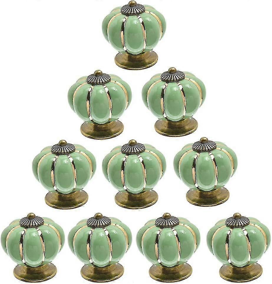 Set Of 10 Vintage Ceramic Pumpkin Door Knobs Light Green