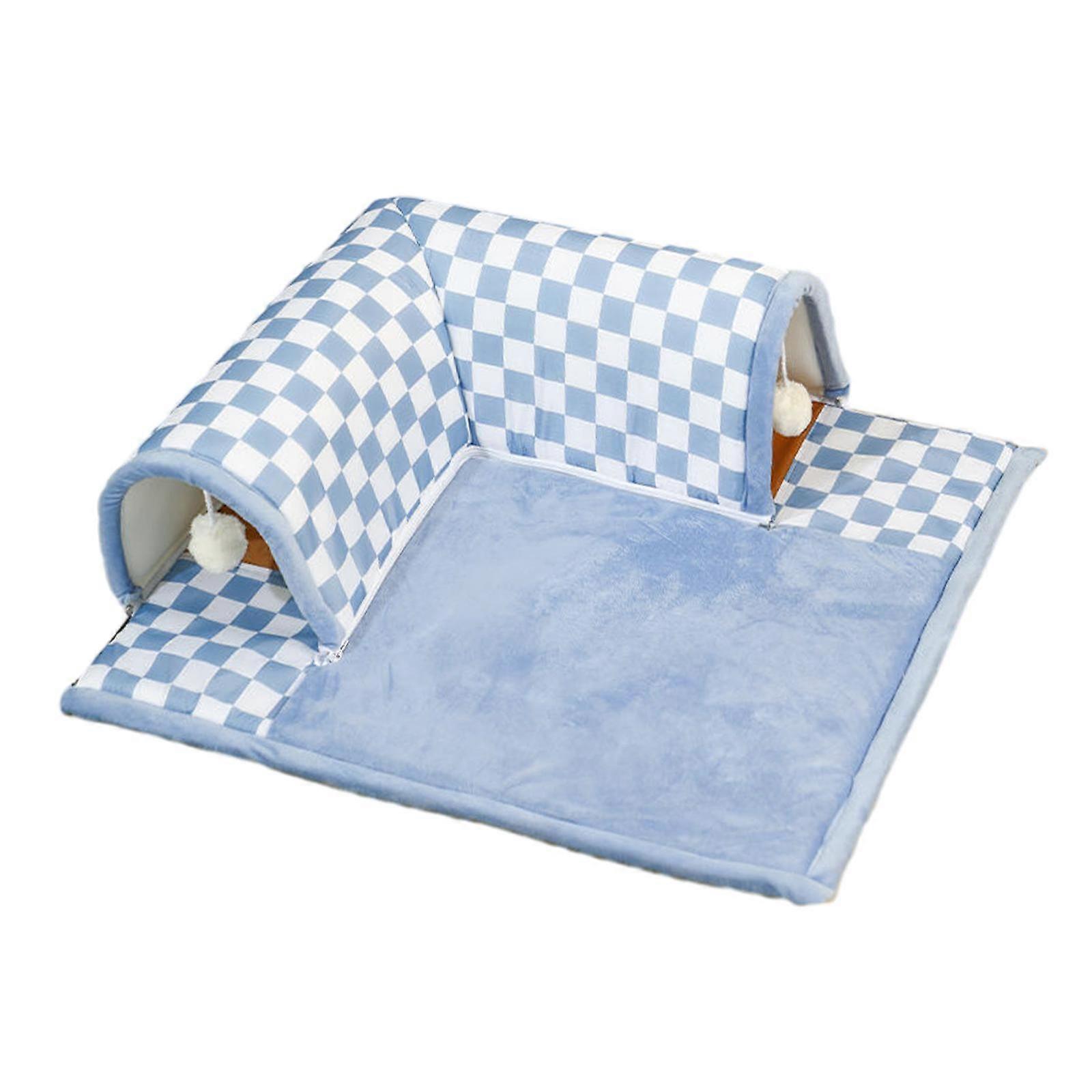 Cat Tunnel and Bed Play Tunnel and Mat Exercise with Hanging Balls Portable Interactive Toy Playing Hut for Bunny Hamster