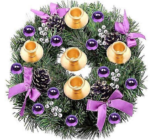 Corona dell'Avvento di Natale Nastri Viola Corona Di Natale Anello Dell'avvento Porta Candele Decorazione Centrotavola Natalizio Con Bacche Glitterate Per L'inverno Ho