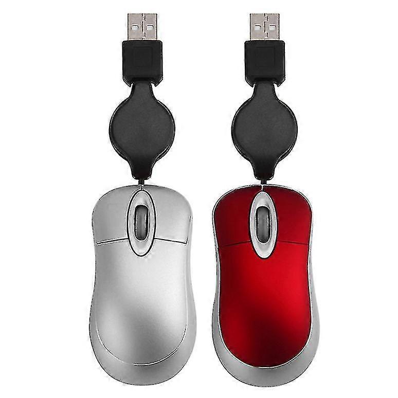 2x Mini Usb Wired Mouse Retractable Cable Tiny Small Mouse 1600 Dpi Optical Compact Travel Mice For