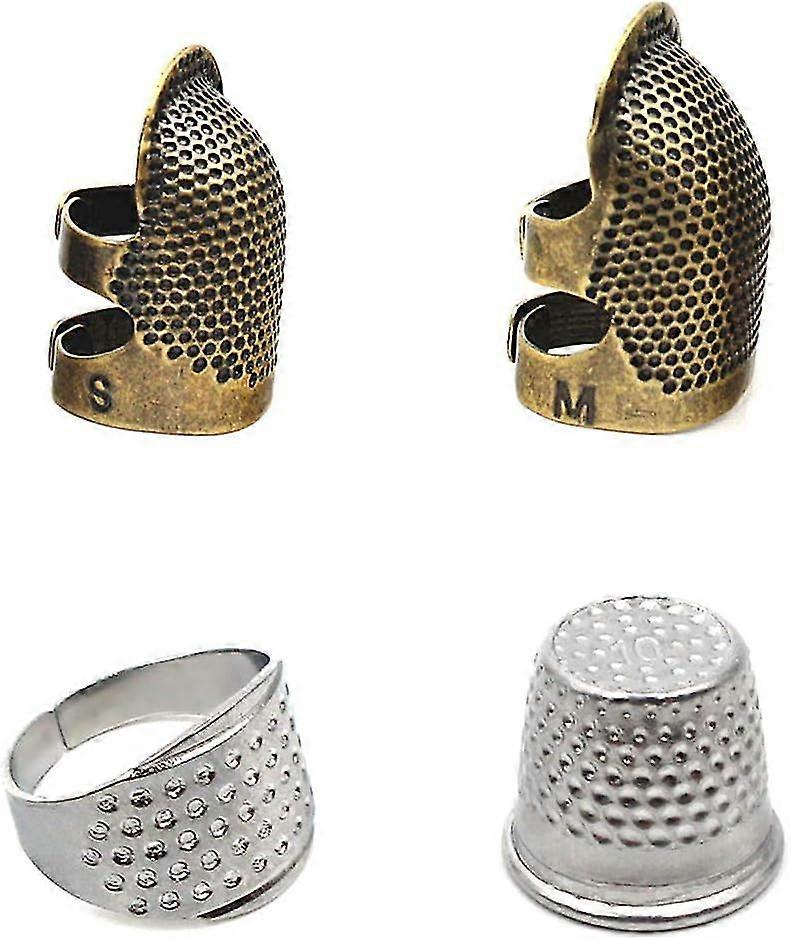 4 Pcs Sewing Thimble Adjustable Finger Protector Ring - Metal Copper Finger Protector