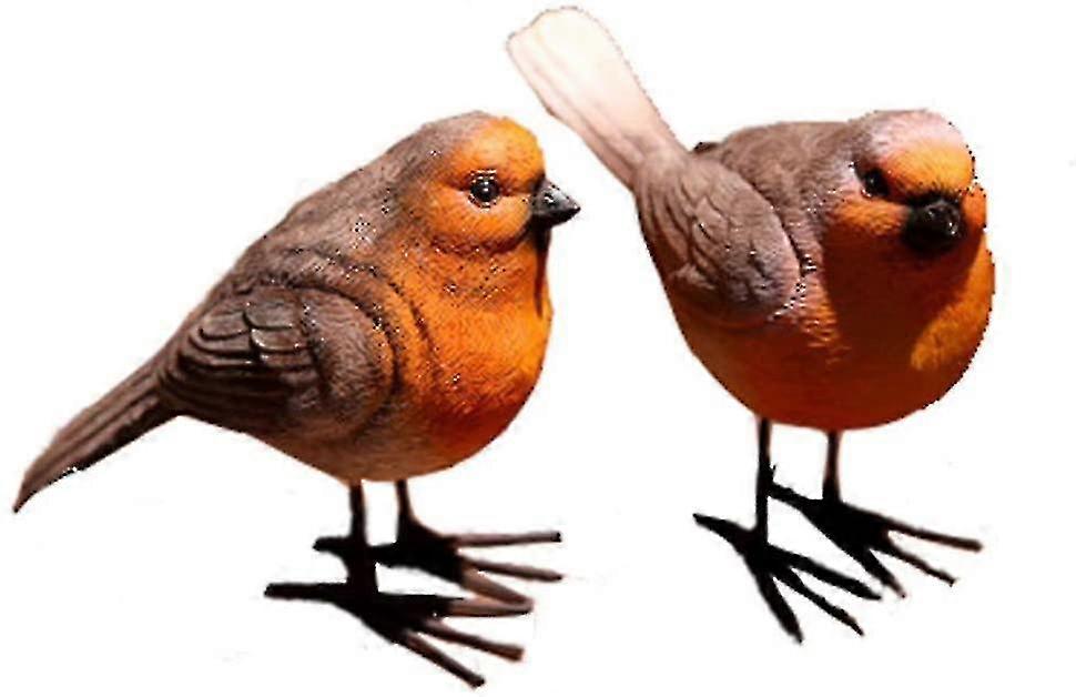 2 X Synthetic Resin Garden Figurines, Robin Bird Figurines, Simulation Animal