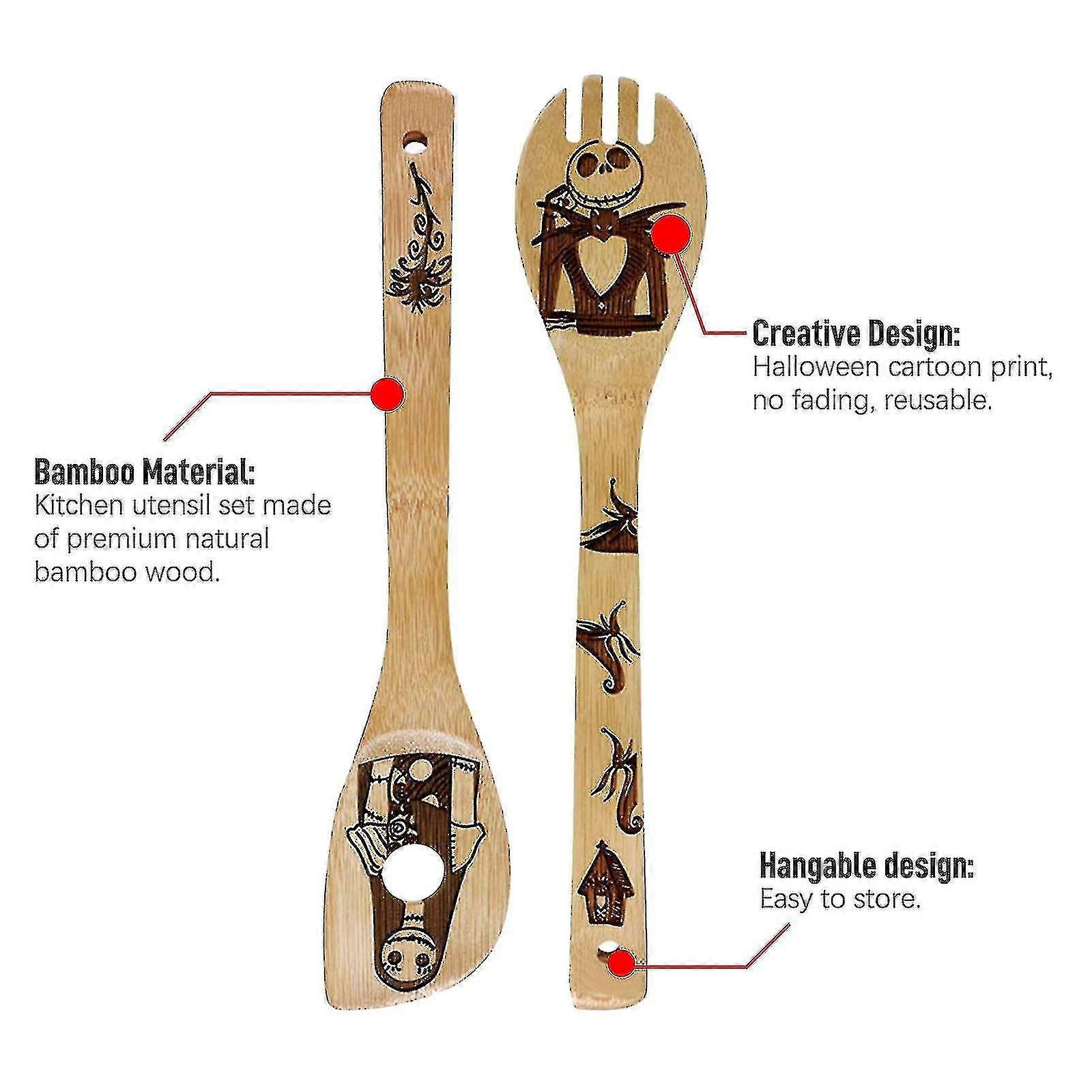 Halloween 5pcs Bamboo Spatula Set - Eco-friendly Utensils for Cooking and Parties