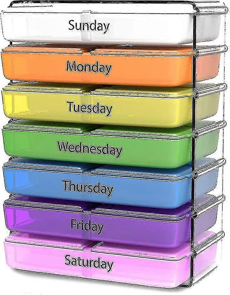 Daily Pill Organizer Pill Dispenser 7 Day Weekly Compact Prescription And Vitamin Organizers Tablet Box 4 Times A Day Breakfast Lunch Dinner And Bed