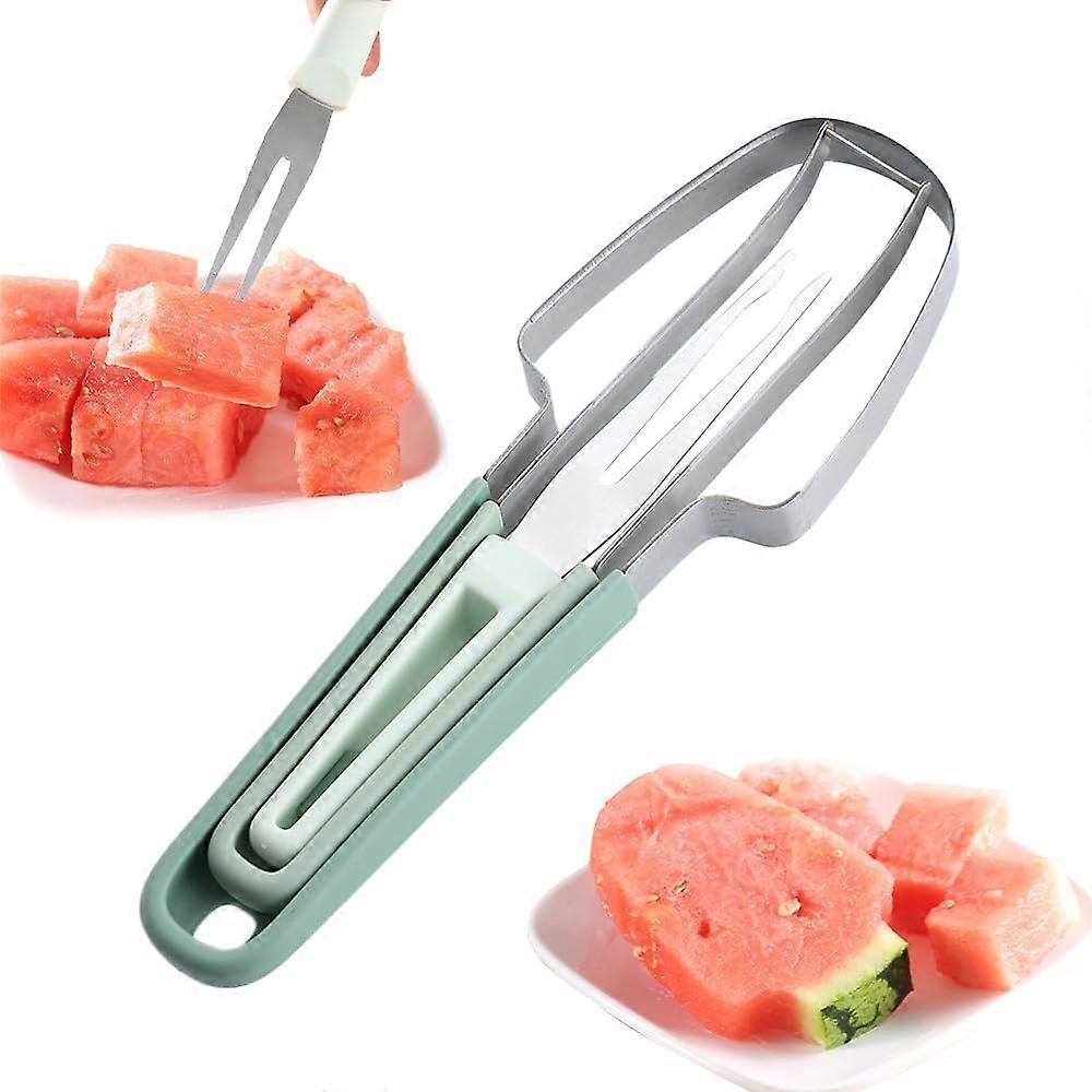 3-in-1 Watermelon Fork Slicer Cutter, 2024 Upgrade Stainless Steel Fruit Cutter Watermelon Cutter Fork, Quickly Watermelon Cutting Tool
