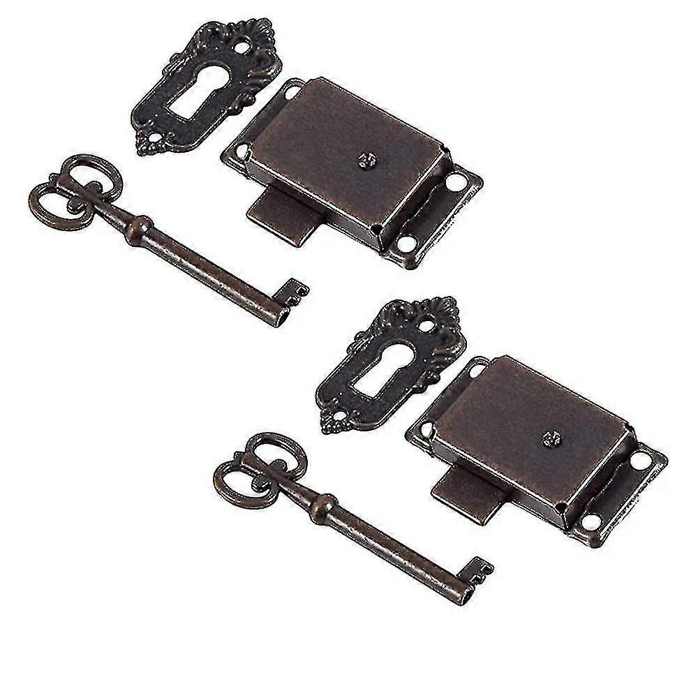 2個のキャビネットロックアンティークロック装飾家具ロックキー付き、レッドパティーナ