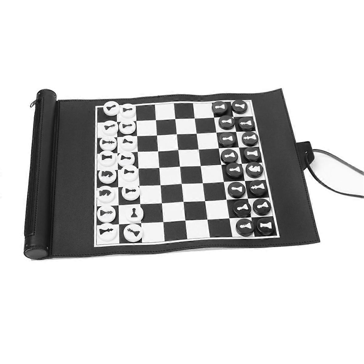 ロールアップバックギャモンチェスセットPUミニポータブルボードゲーム子供向けアウトドア旅行家族バックガム