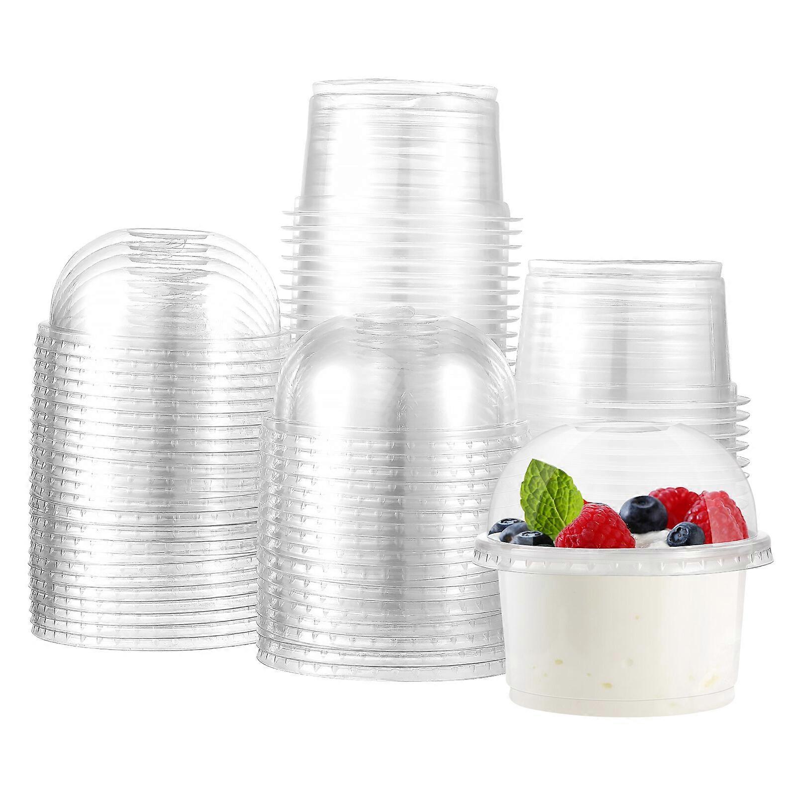 50pcs copos plásticos descartáveis copos de sobremesa de frutas clara salada copos parfait com tampas (250ml)