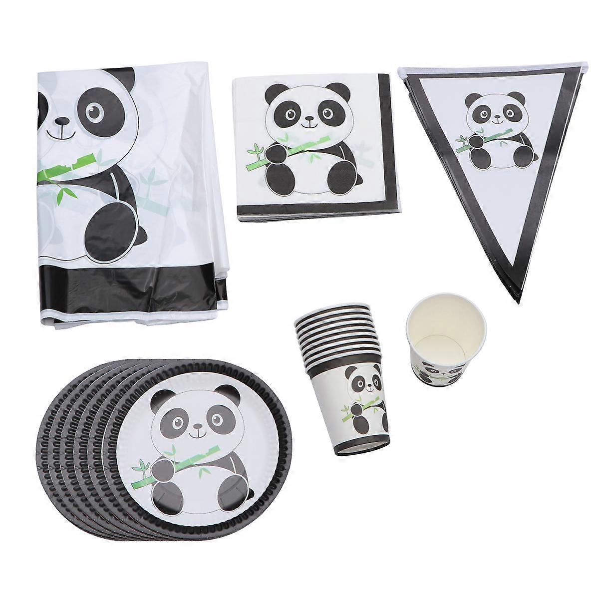 Disposable Dinnerware Set Paper Tableware Panda Set Panda Banner Tablecloth Lovely Tableware Set