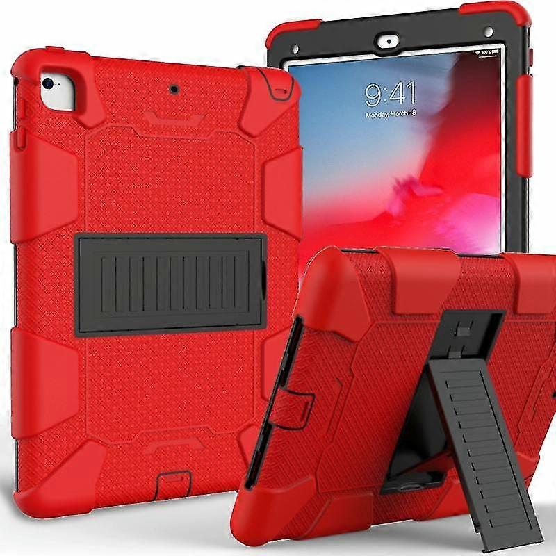 Shockproof Two-color Silicone Protection Shell For Ipad 9.7(2018) & 9.7(2017) & Air 2, With Holder(red+black)