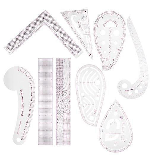Tailor ruler set 9-piece set, PVC ruler combination for clothing design and pattern making, drawing and patchwork template