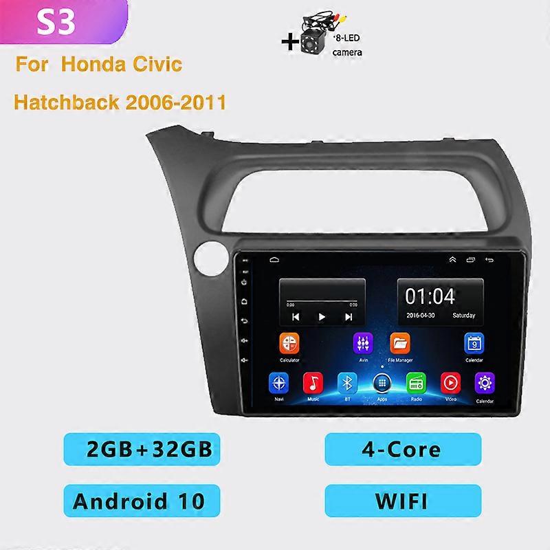 2DIN 4+64G Car radio Android multimedia player Carplay Auto GPS navigation NO DVD for Honda Civic Hatchback 2006 2007 2008-2011