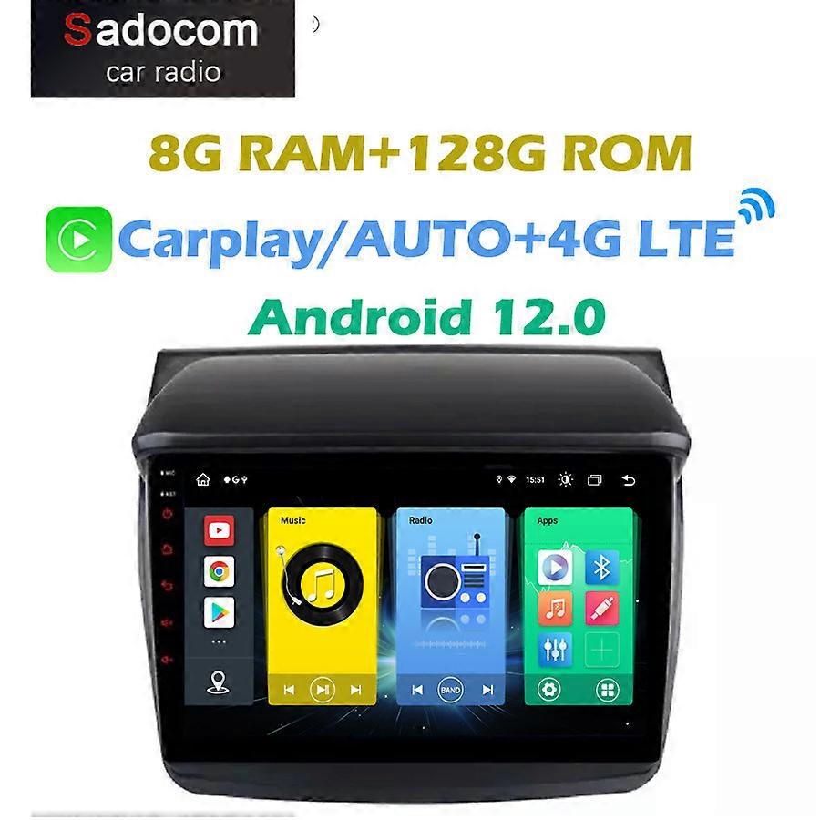 SIM Carplay Auto Android 12.0 8G+128G Car DVD Player GPS MAP RDS Radio wifi Bluetooth For MITSUBISHI Pajero Sport L200 2008-2016