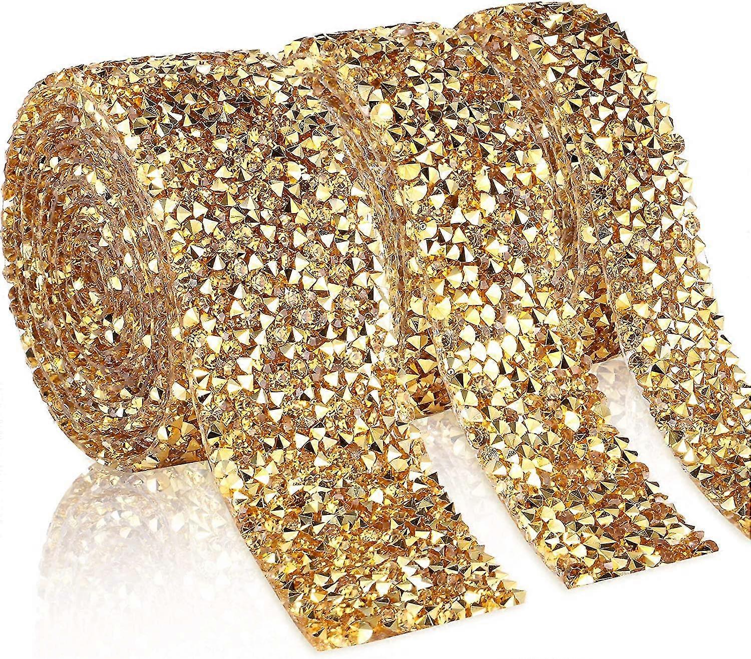 Crystal Rhinestone Ribbon Self Adhesive 3 Yards Diamond Rhinestone Ribbon Bling Ribbons Roll Banding Belt Wrap , 3 Rolls In 3 Sizes