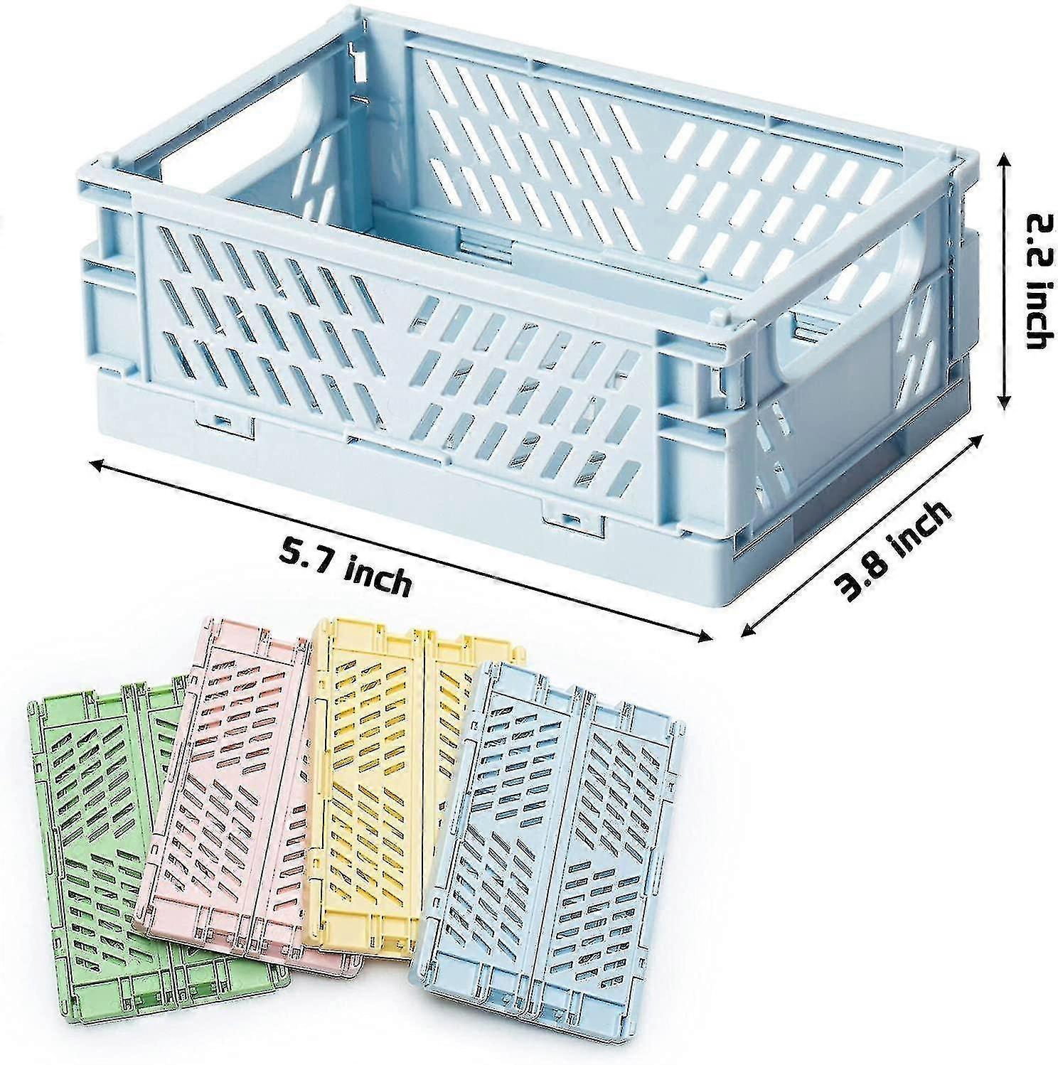 4pcs Mini Foldable Desk Crates Storage Box, Plastic Stackable Table Basket