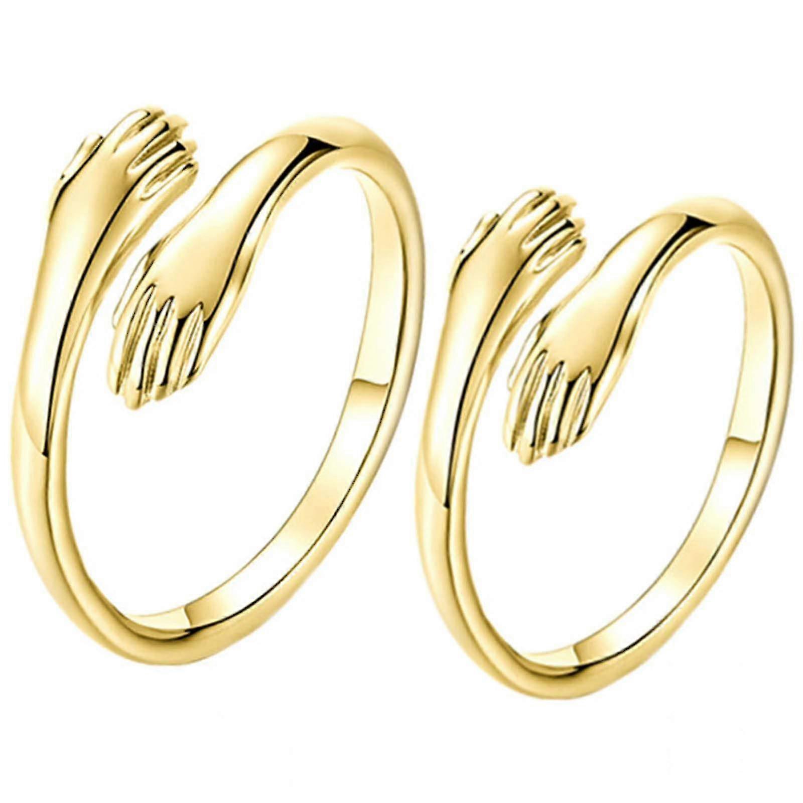 2 Pcs Gold Couple Hug Rings Love Hug Open Adjustable Ring Set