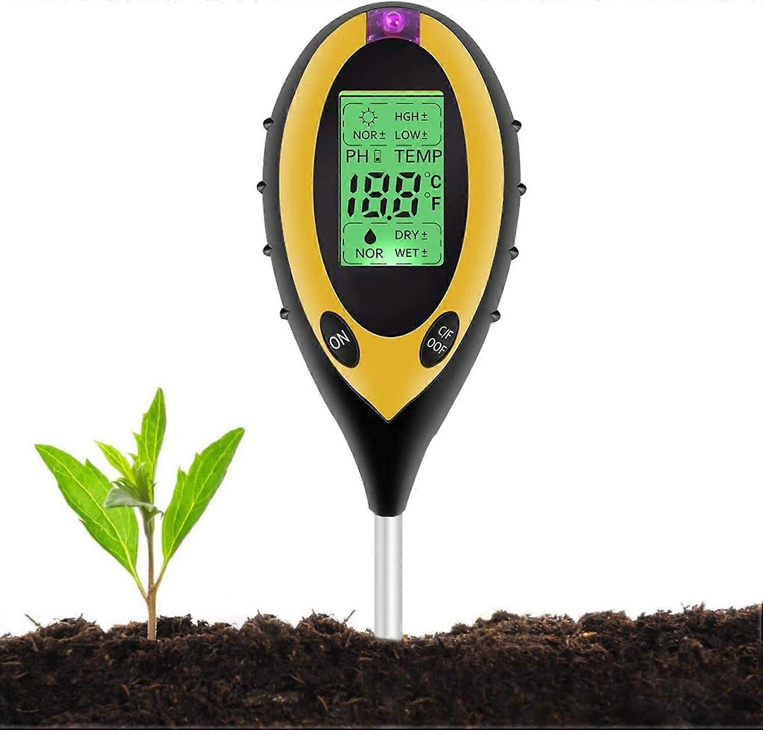 4 in 1 Solid PH Soil Tester, Light and pH Tester Acidity, Temperature, Soil Humidifier