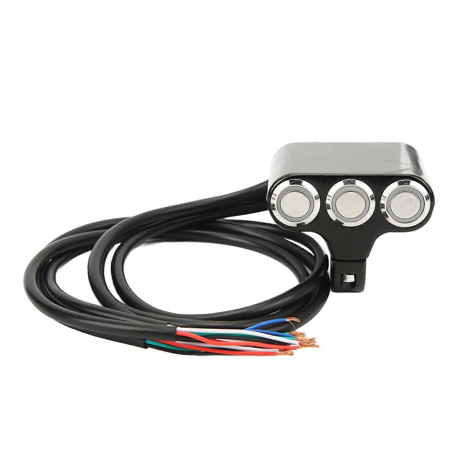 Motorcycle Push Button Aluminium Alloy 3 Bottons with Self Lock Reset Electric Bike Handlebar Switch for Conversion