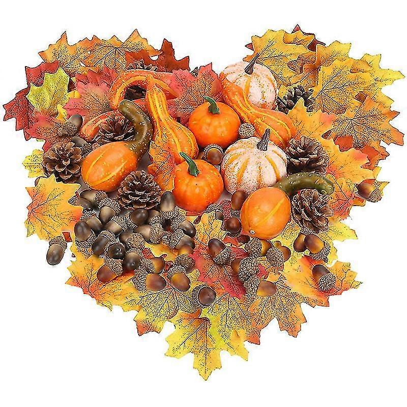70 Pcs Artificial Pumpkins Autumn Leaves Acorns Pine Cones Set for Thanksgiving Fall Party Wedding Halloween