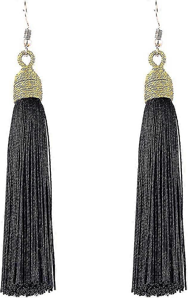 Boucles d’oreilles à pompons tissées longues Déclaration Fringe Dangle Boucles d’oreilles pour femmes filles, Bohème fait à la main