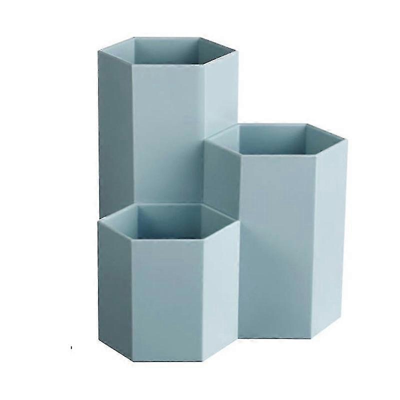 Blue Hexagonal Multi-function Makeup Brush Storage Bucket With 3 Compartments And