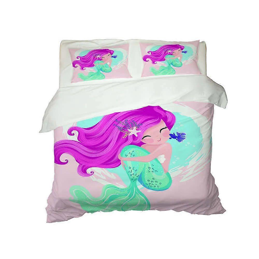 v518 Lençóis Sereia Princesa Na Água Colcha Capa De Edredão Conjunto Fronha Print3-Piece Conjunto De Cama (1 Capa De Edredão + 2 Fronhas) y518