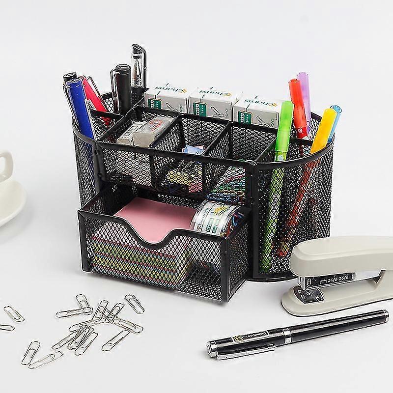 Desk Supplies Organizer Caddy Mesh Storage Baskets Metal Mesh Desktop File Sorter Organize, Bla,6152