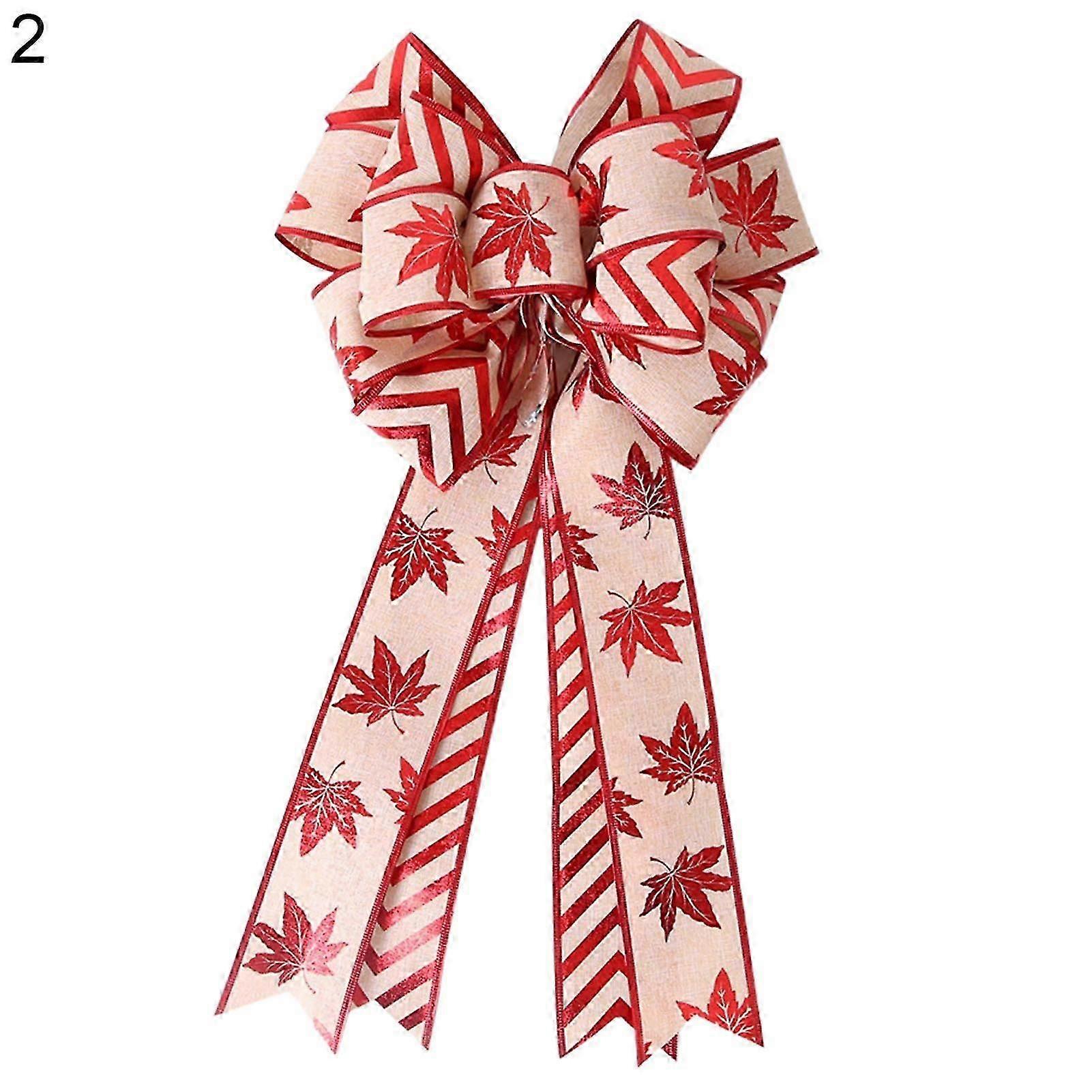 Christmas Bow Xmas Theme Pattern Easy for Hanging Flax Party Ribbon Bows Home Decor JIKAIX
