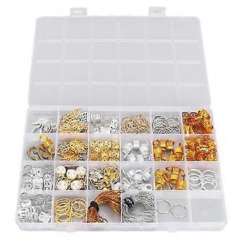 Hair Beads Jewelry Dreadlock Braids Jewelry Rings Hollow Ring DIY Hair Decorations Accessories with Storage Case for Party