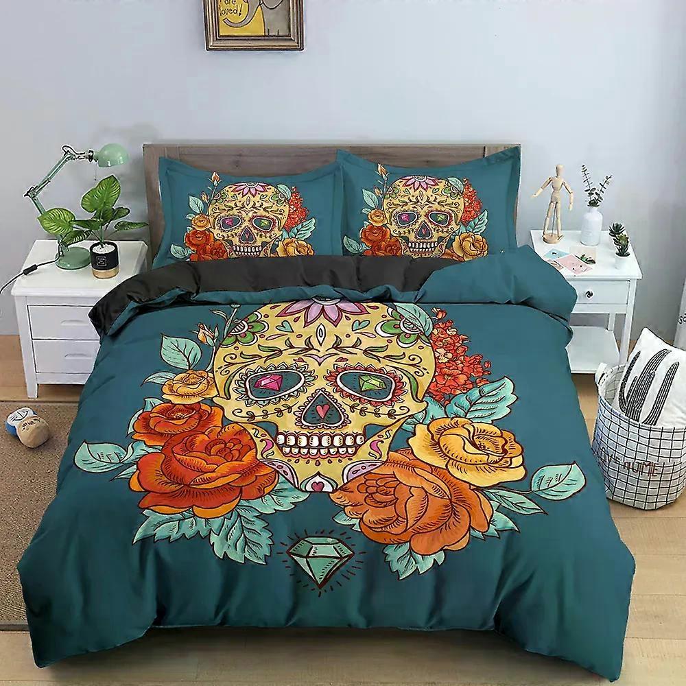 x1344 ملاءات السرير جمجمة الزهور مجموعة الفراش الأولاد والبنات التوأم حجم غطاء لحاف غطاء وسادة سرير أطفال الكبار أزياء المنزل المنسوجات extileextile 3 قطعة مجموعة الفراش 