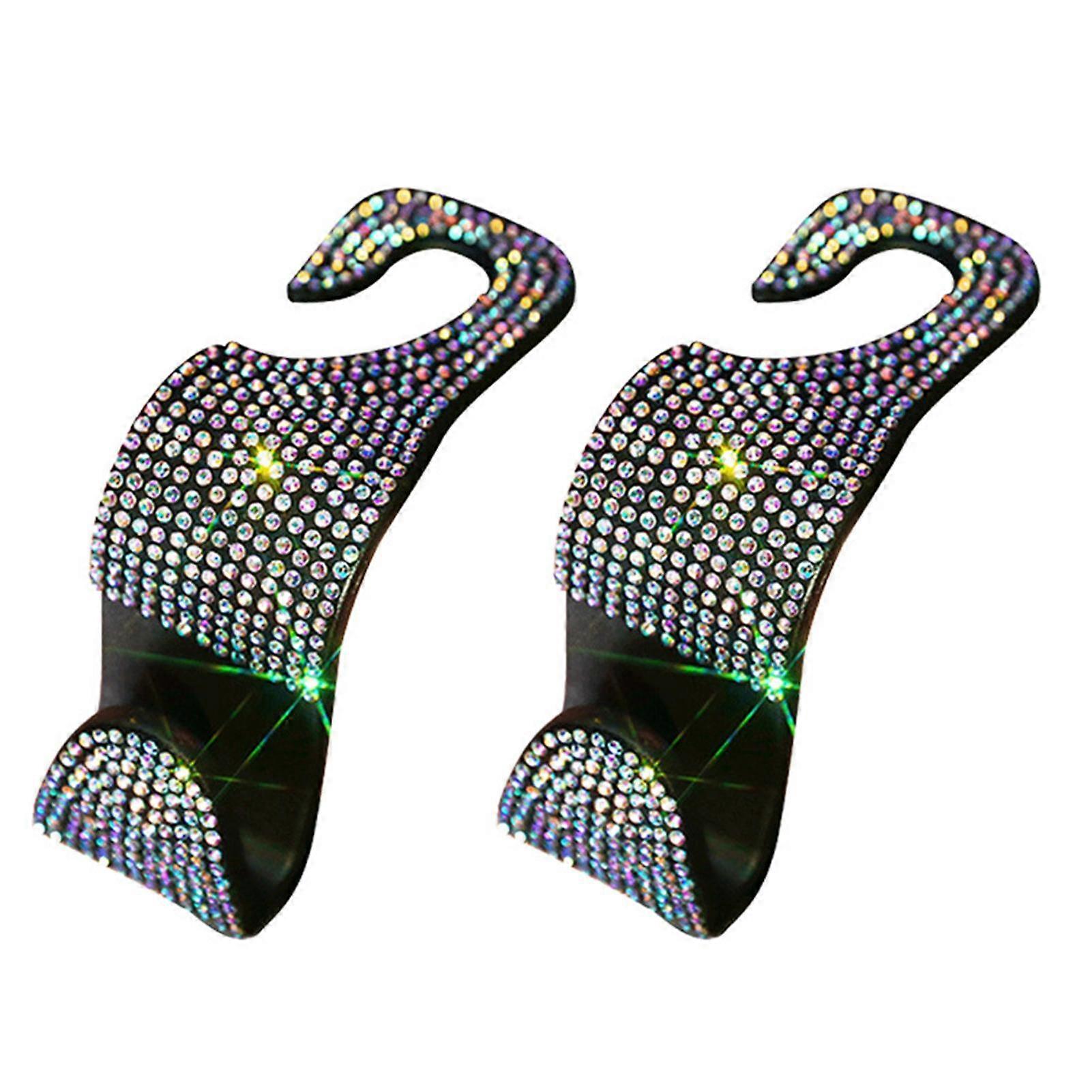 2Pcs Shiny Crystal Stone Hidden Car Seat Backrest Hanger Hooks Vehicle Supplies