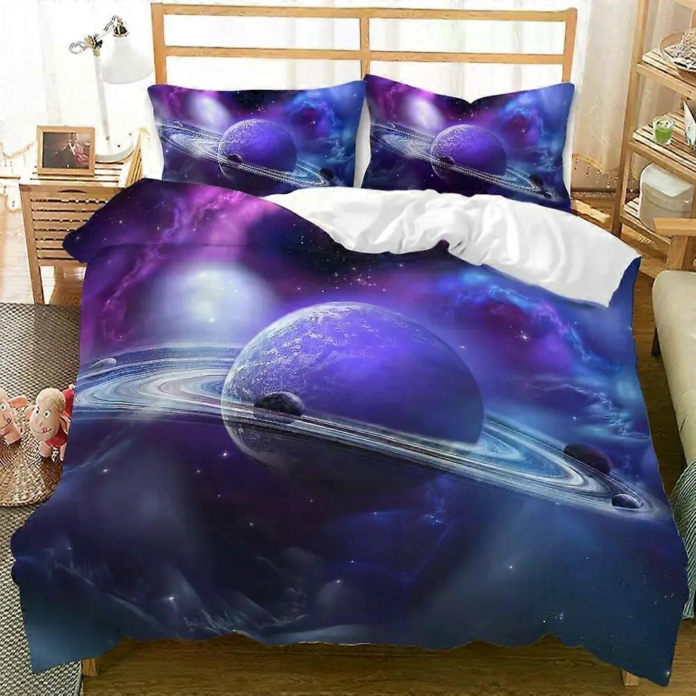 v918 Bed Sheets Universe Duvet Cover Galaxy Planet Comforter Cover Universe Outer Space Quilt Cover Starry Sky Series Polyester Bedding Set 3-Piece Be