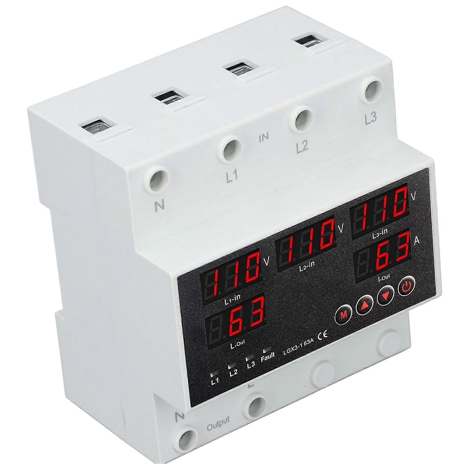63A 3P4W Automatic Transfer Switch LED Display Adjustable Voltage Protection for Home Generator Inverter AC 110V (110-300V Maximum, 80-330V Minimum)