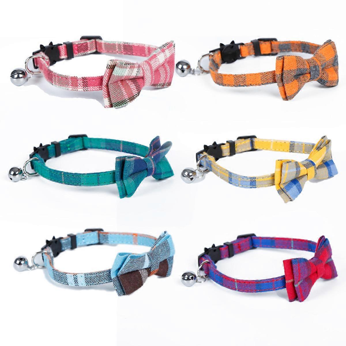 Pack of 6 Fluorescent Cat Bell Collars with Quick Release/Safety Buckle for most indoor cats