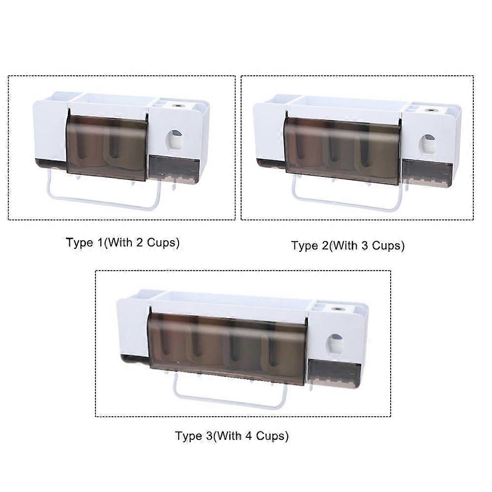 Multi-functional Wall-mounted Toothbrush Holder & Automatic Toothpaste Dispenser Storage Rack Organizer Towel Holder with 2/3/4 Cups Home Bathroom Acc