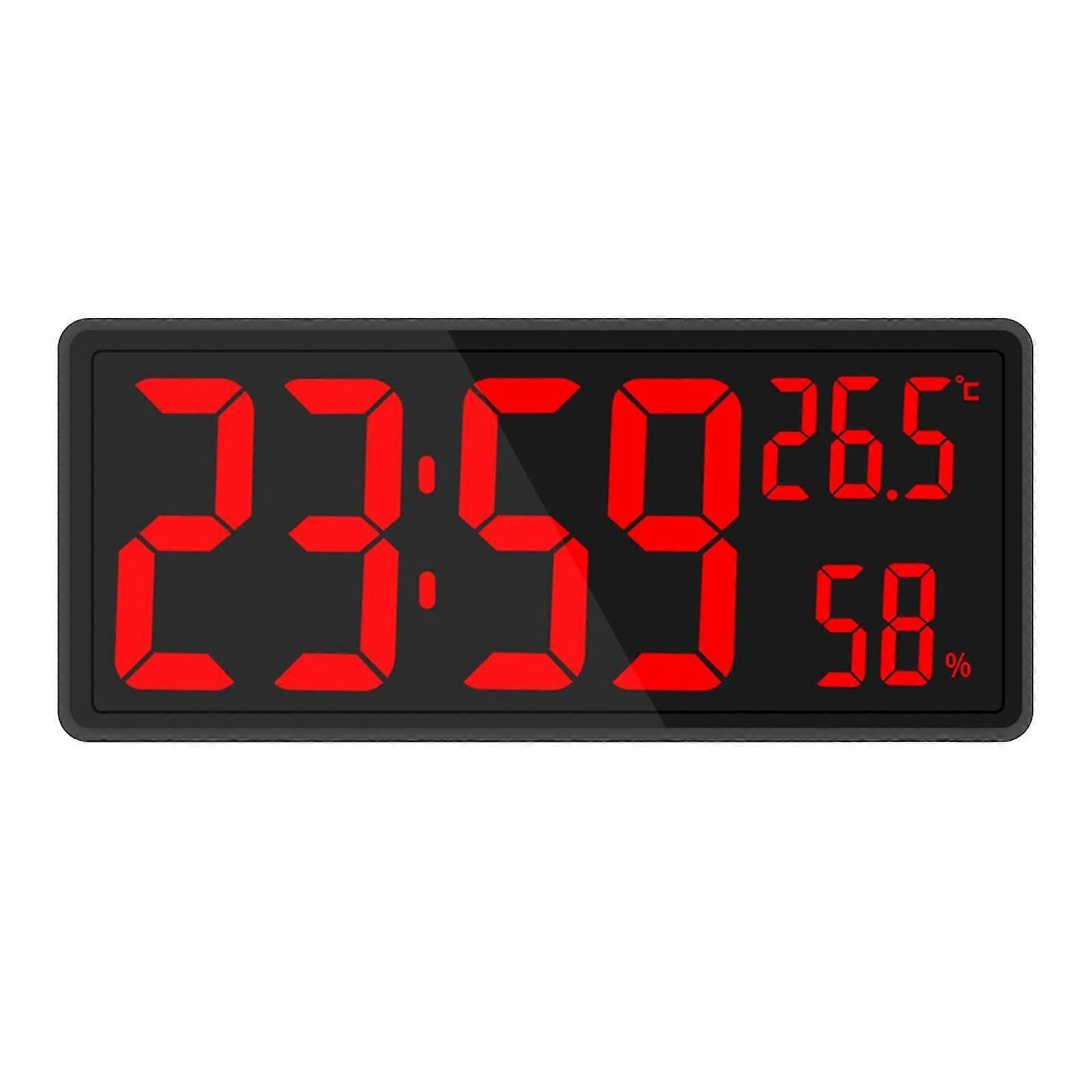 Large LED Digital Wall Clock with Indoor Temperature Red