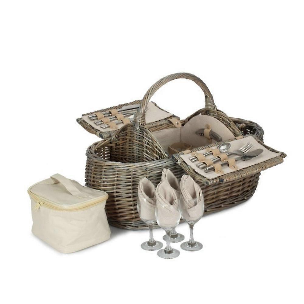 Boat Shaped Fitted Wicker Picnic Basket