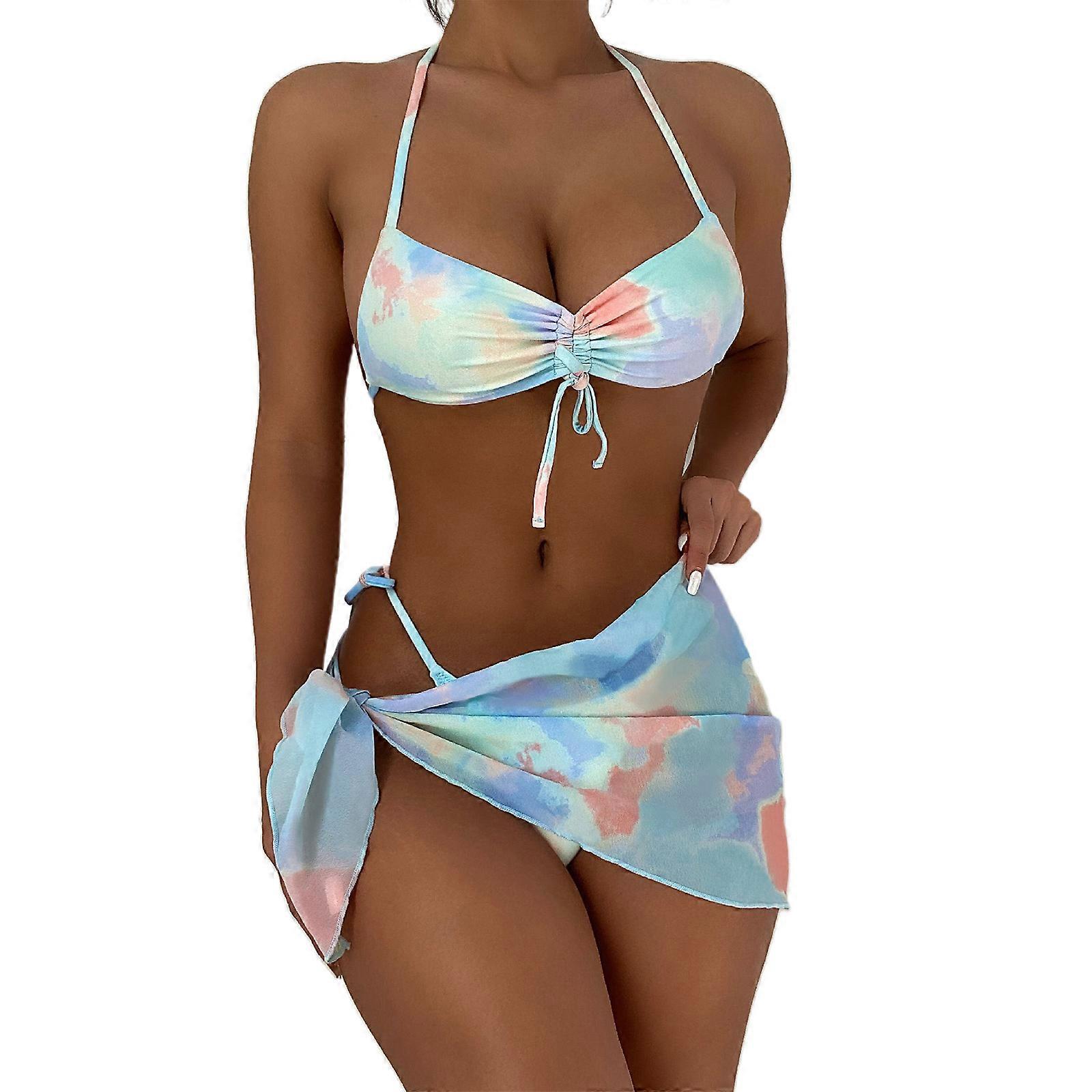 Two Piece Bikini Set for Women Girls String Bathing Suit Halter Top with Bikini Bottom Drawstring Front Bikini Swimsuit  B S
