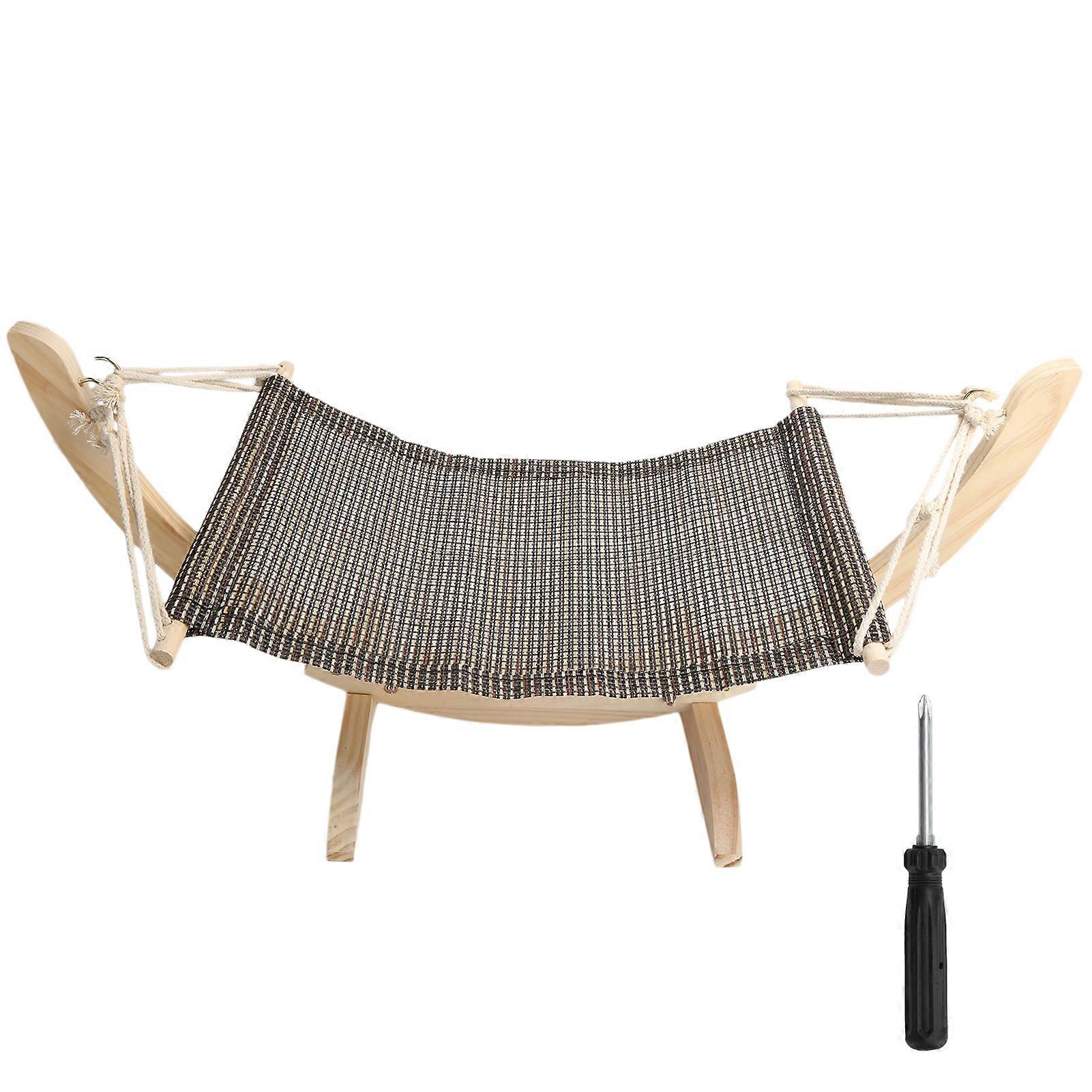 Indoor Wooden Frame Cat Hammock Bed with Multi-Layer Design, Soft Canvas Fabric, Fits Most Cats, Cozy Indoor Pet Furniture