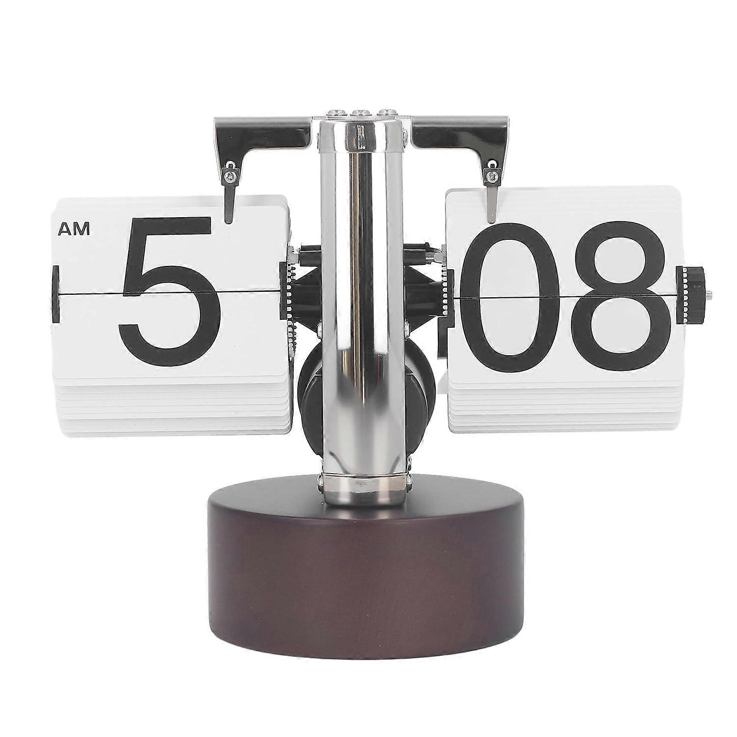 Automatic Clock Retro Simple Home Table Clock Single Foot Stainless Steel Quartz Movement