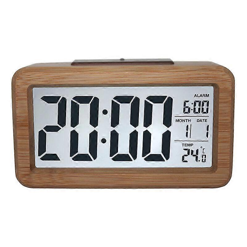 Compact Portable Digital Alarm Clock with Solid Wood Frame, Easy to Set Timepiece with USB Power Supply for Your Bedroom Living Room Kitchen